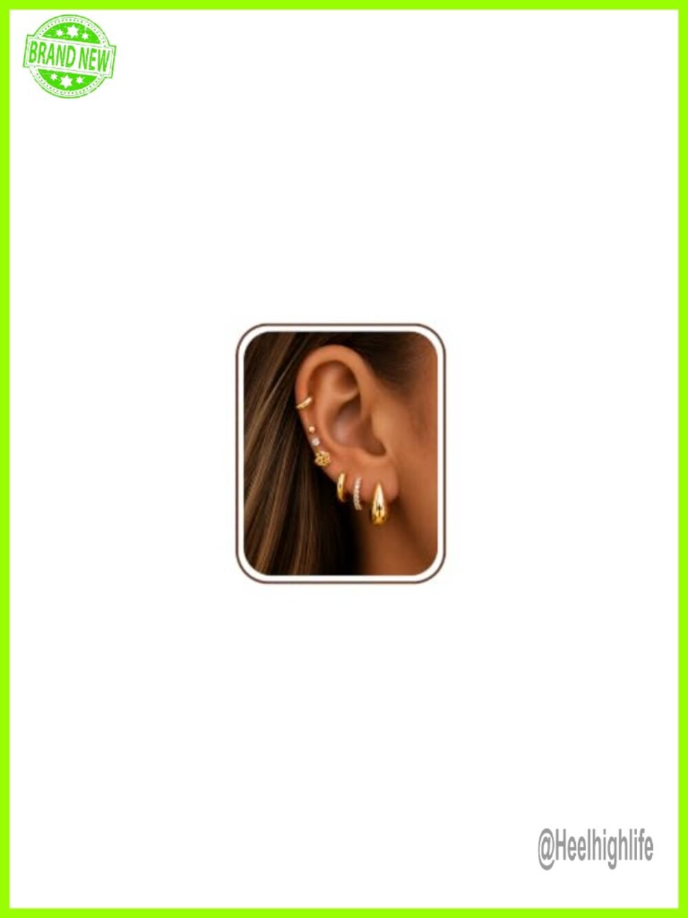 Gold Plated Hoop & Flat Back Stud Earrings Set for Women 7 Pairs
